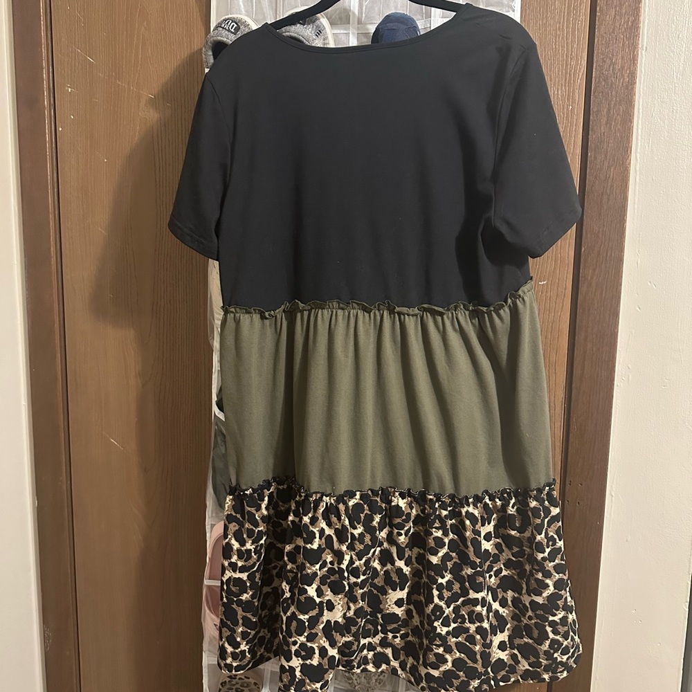 Black and Olive Leopard Print Dress
